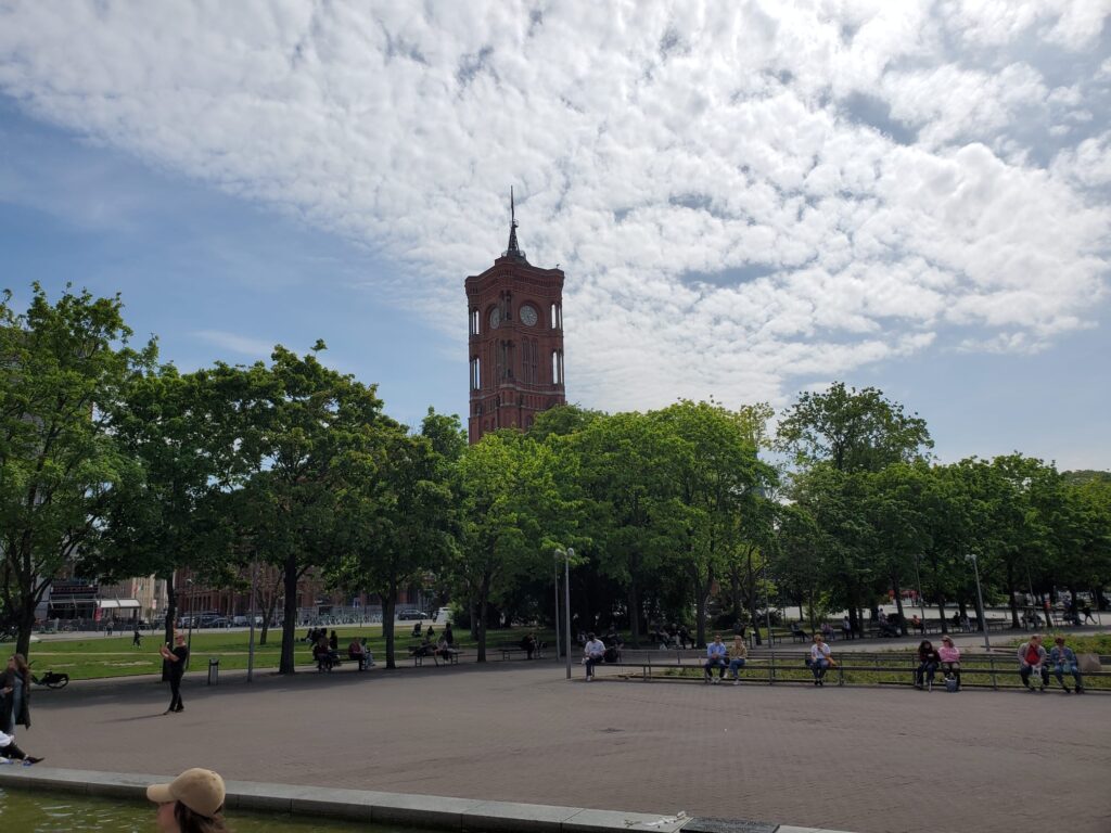 The town hall, the Rotes Rathaus viewed from the park